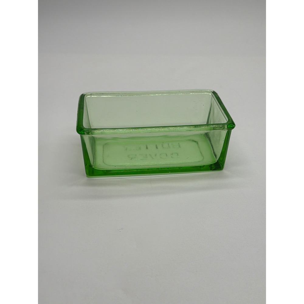 Vintage Green Uranium Glass Butter Cover Refrigerator Dish Lid UV Glow 5.25in